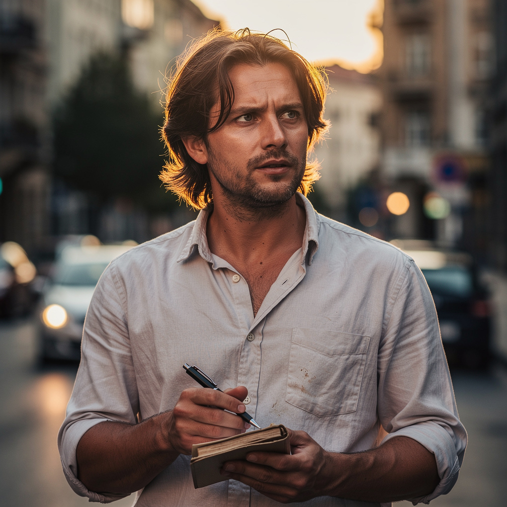 Portrait of a determined young Croatian male journalist